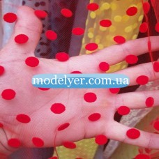 Ткань Сетка флок горох (красный)